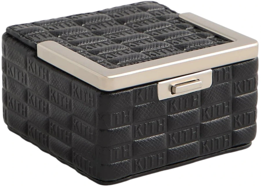 Étui à bijoux carré en cuir saffiano monogrammé Kith Kithmas noir