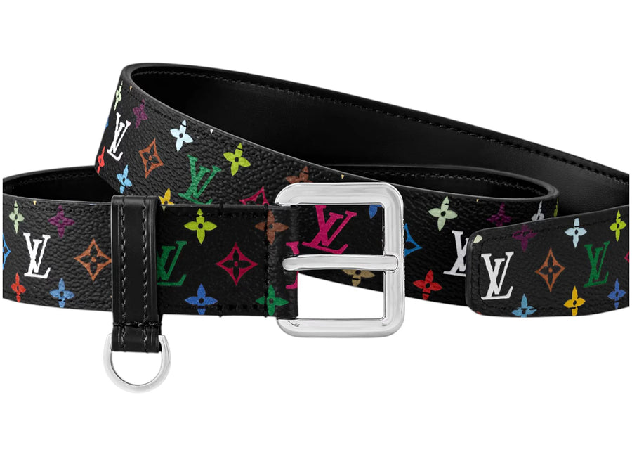 Ceinture Louis Vuitton x Takashi Murakami LV à anneau en D de 30 mm, noire et multicolore