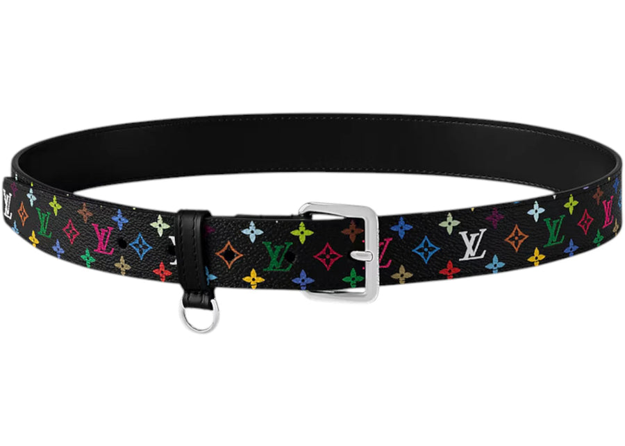 Ceinture Louis Vuitton x Takashi Murakami LV à anneau en D de 30 mm, noire et multicolore