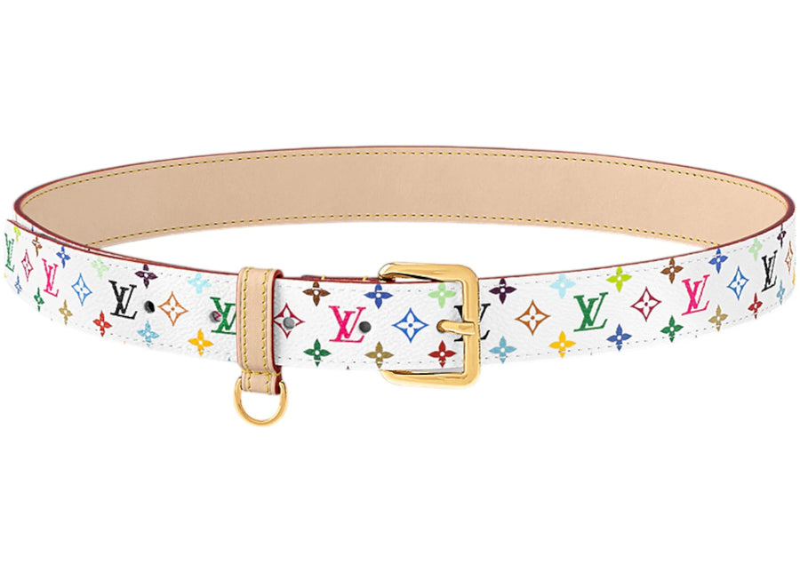 Ceinture Louis Vuitton x Takashi Murakami LV à anneau en D de 30 mm, blanche et multicolore