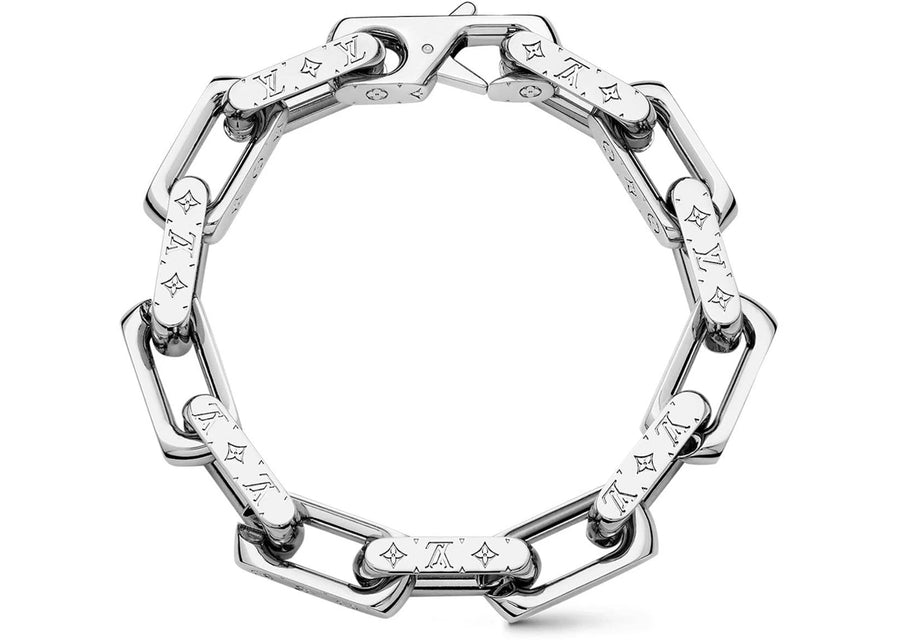 Bracelet chaîne Louis Vuitton monogramme gravé argent