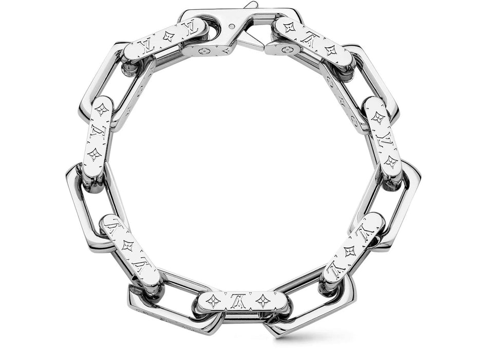 Louis Vuitton Chain Bracelet Engraved Monogram Silver