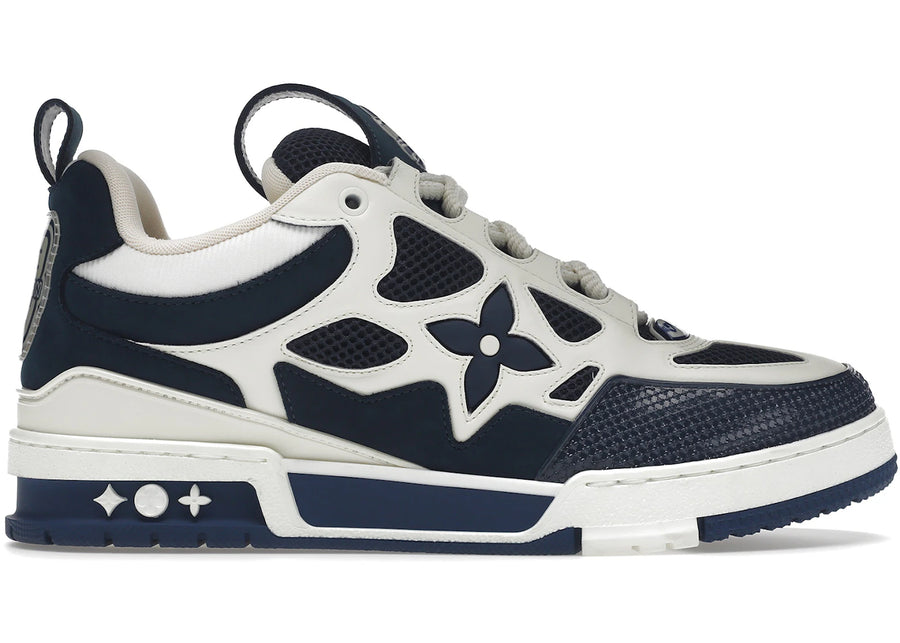 Baskets Louis Vuitton LV Skate bleu marine et blanches