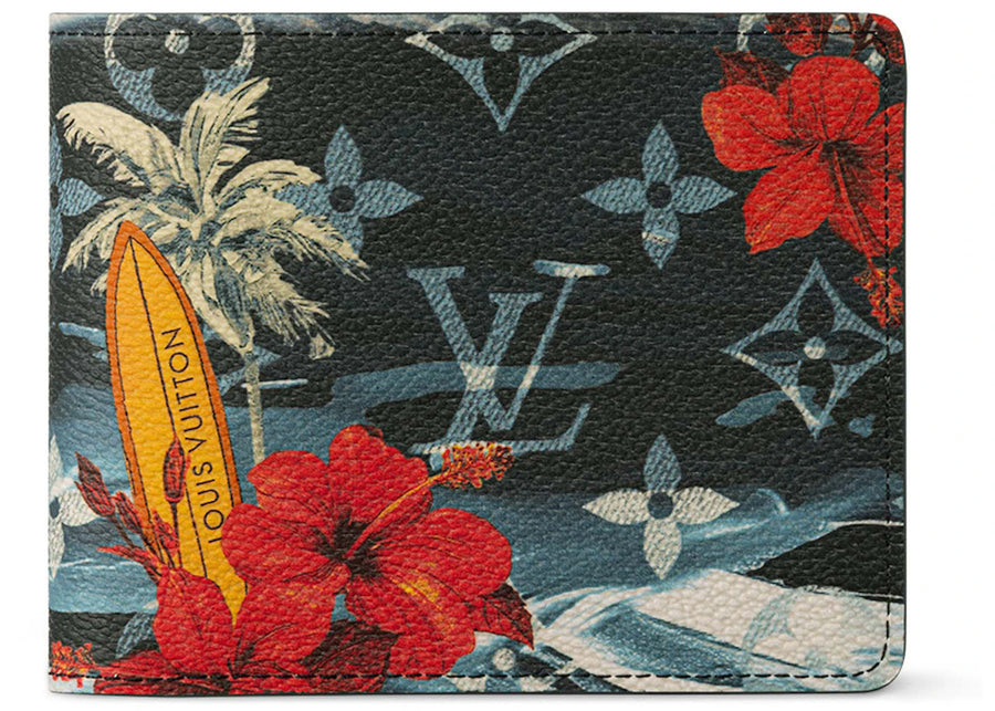 Portefeuille fin Louis Vuitton Monogram Surfin' bleu marine