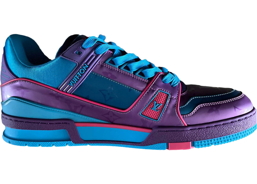 Baskets Louis Vuitton violettes et turquoise métallisées