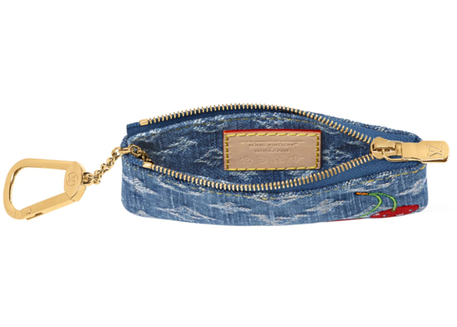 Pochette à clés cerise Louis Vuitton x Takashi Murakami en denim monogrammé