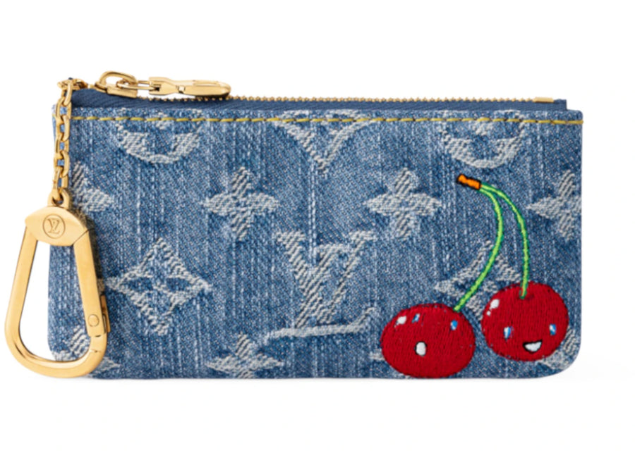 Pochette à clés cerise Louis Vuitton x Takashi Murakami en denim monogrammé