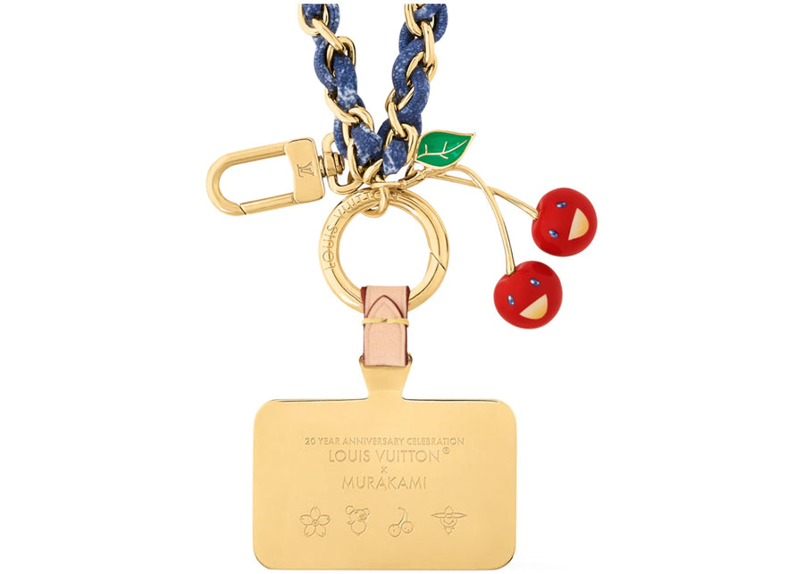 Louis Vuitton x Takashi Murakami Étui de téléphone en denim cerise Monogramme denim