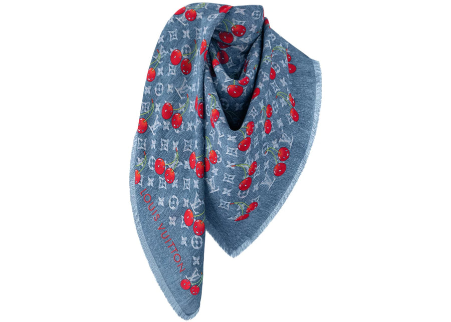 Louis Vuitton x Takashi Murakami Denim Cherry Shawl Bleu Denim