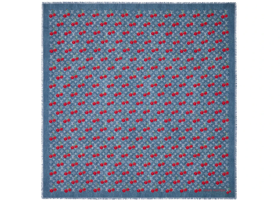 Louis Vuitton x Takashi Murakami Denim Cherry Shawl Blue Denim