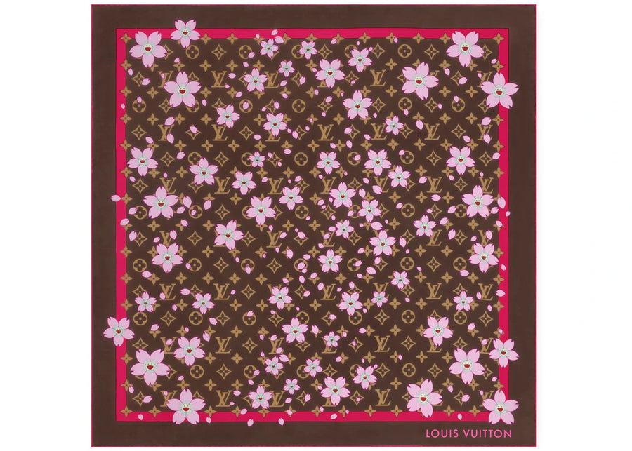 Louis Vuitton x Takashi Murakami Monogram Fleur de Cerisier Carré 70 Sakura Marron