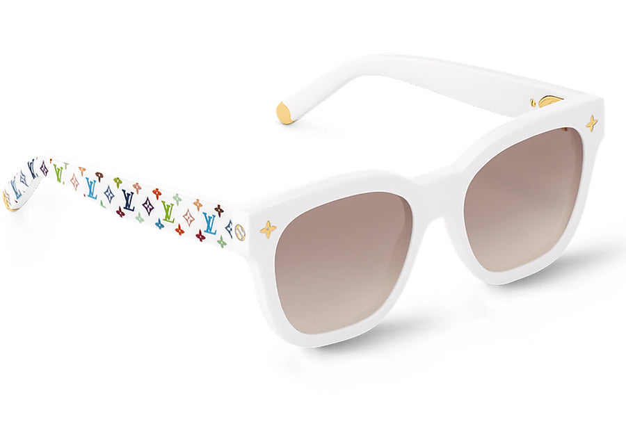 Lunettes de soleil carrées multicolores blanches Louis Vuitton x Takashi Murakami My Monogram