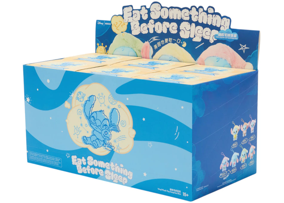 Miniso Top Toy Disney Stitch Eating Something Before Sleep Plush Keychain Sealed Case (6 Blind Box)