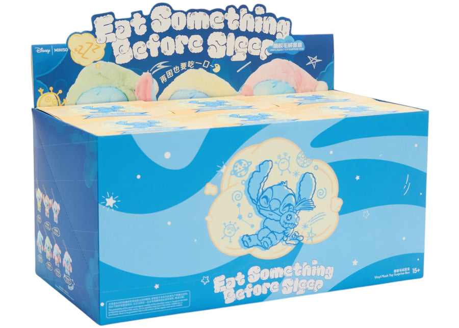 Miniso Top Toy Disney Stitch mangeant quelque chose avant de dormir, porte-clés en peluche, boîte scellée (6 boîtes surprises)