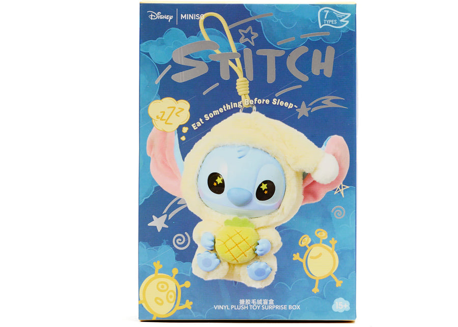 Miniso Top Toy Disney Stitch mangeant quelque chose avant de dormir, porte-clés peluche, boîte surprise individuelle