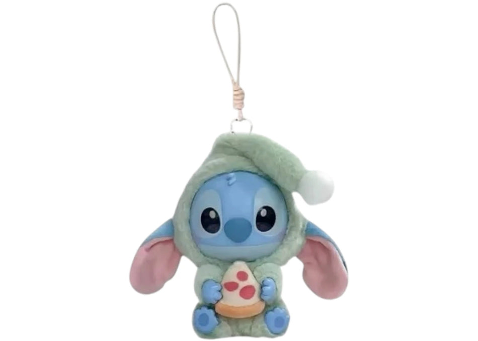 Miniso Top Toy Disney Stitch Eating Something Before Sleep Crispy Pizza Plush Keychain