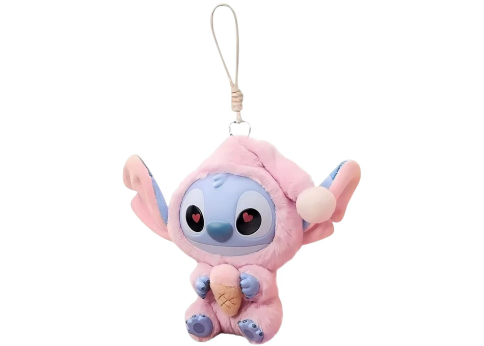 Miniso Top Toy Disney Stitch Eating Something Before Sleep Strawberry Cone Plush Keychain