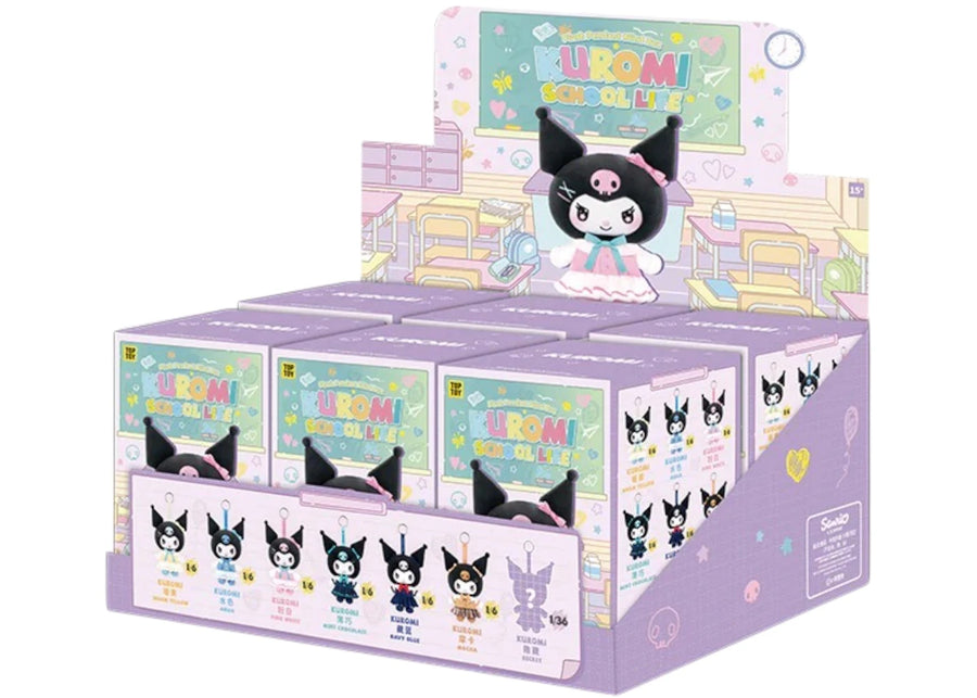Miniso Top Toy Sanrio Kuromi School Life Series Porte-clés en peluche vinyle Boîte scellée (6 boîtes surprises)