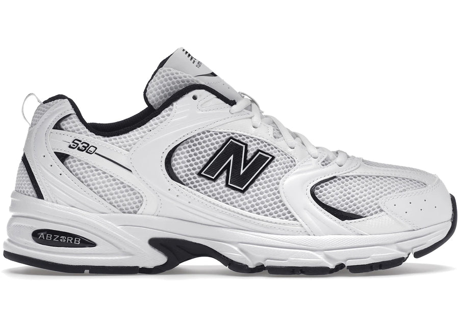 Détails des New Balance 530 blanches et noires