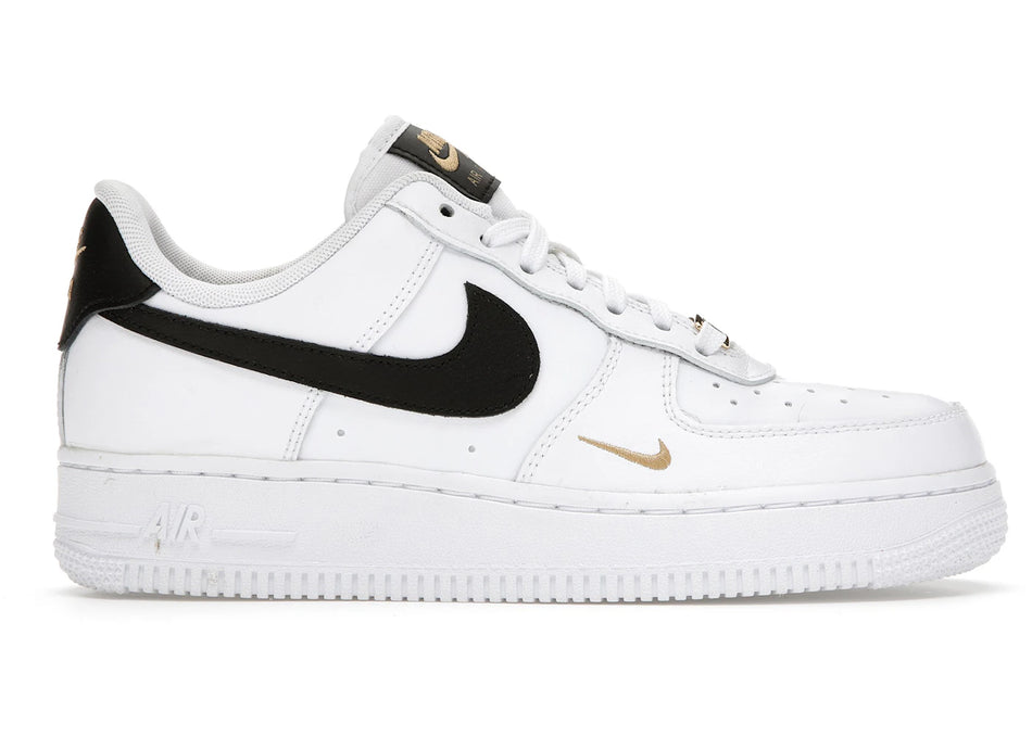 Nike Air Force 1 Low '07 Essential White Black Gold Mini Swoosh (Women's)