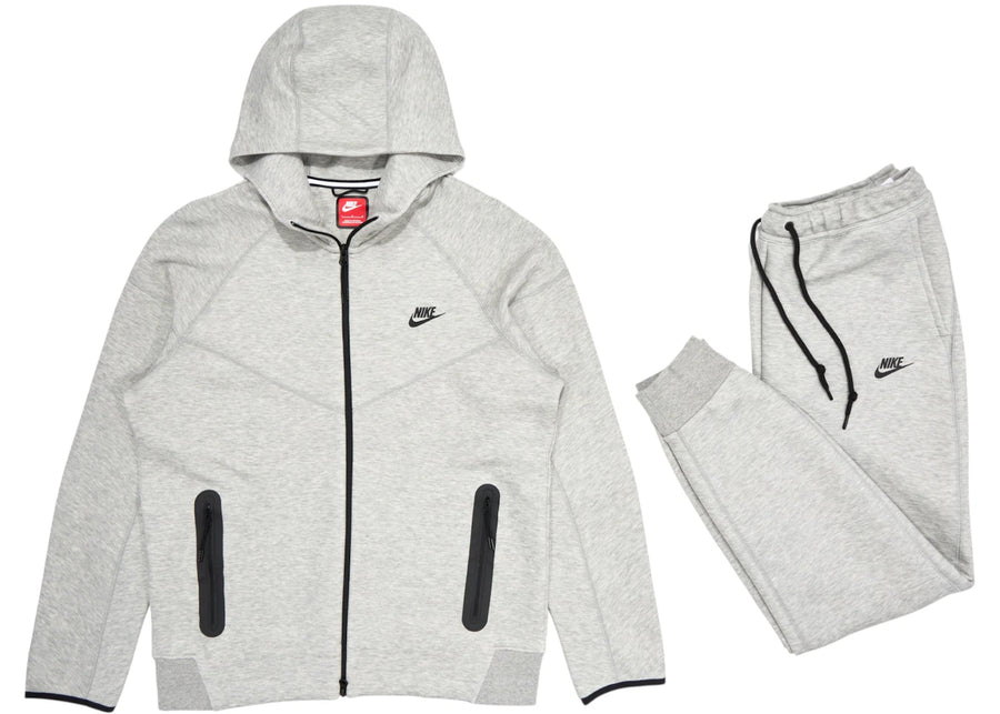 Ensemble sweat à capuche zippé et pantalon de jogging Nike Sportswear Tech Fleece, gris chiné foncé/noir