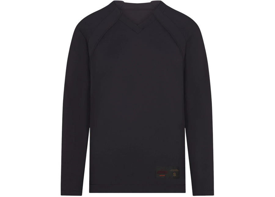 Haut Nike x SKIMS pour femme, col en V, manches longues oversize, couleur obsidienne