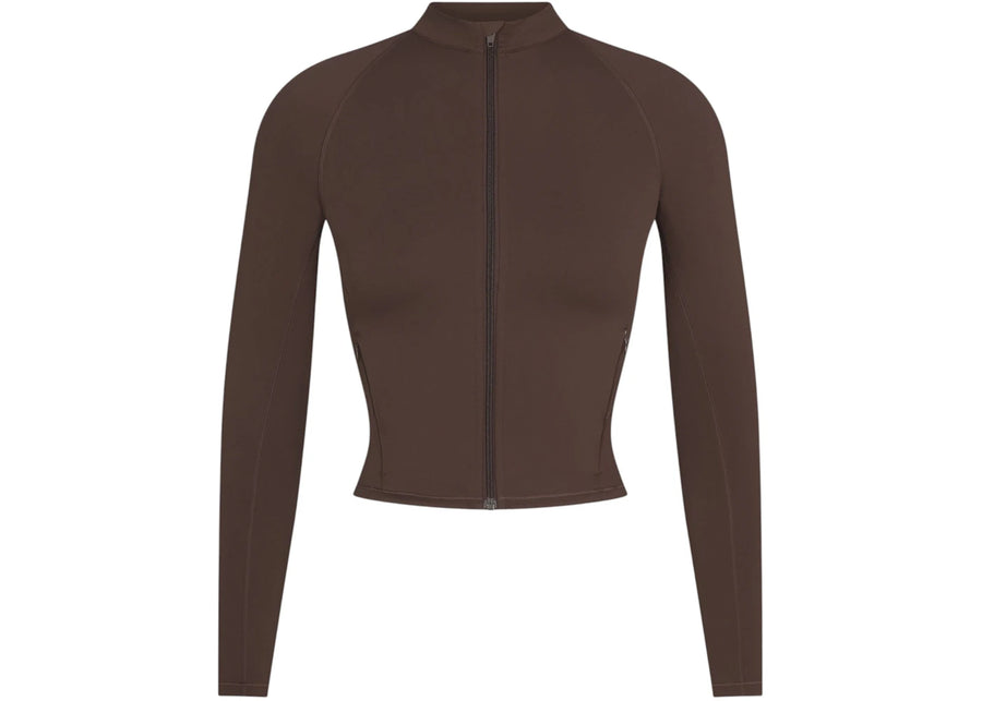 Veste Nike x SKIMS pour femme, col montant mat, fermeture éclair intégrale, sépia foncé