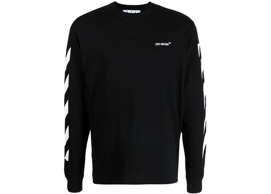 T-shirt à manches longues OFF-WHITE à motif Helvetica diagonal noir et blanc