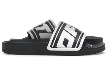 OFF-WHITE Embossed Logo Pool Slides Black White (Women's)