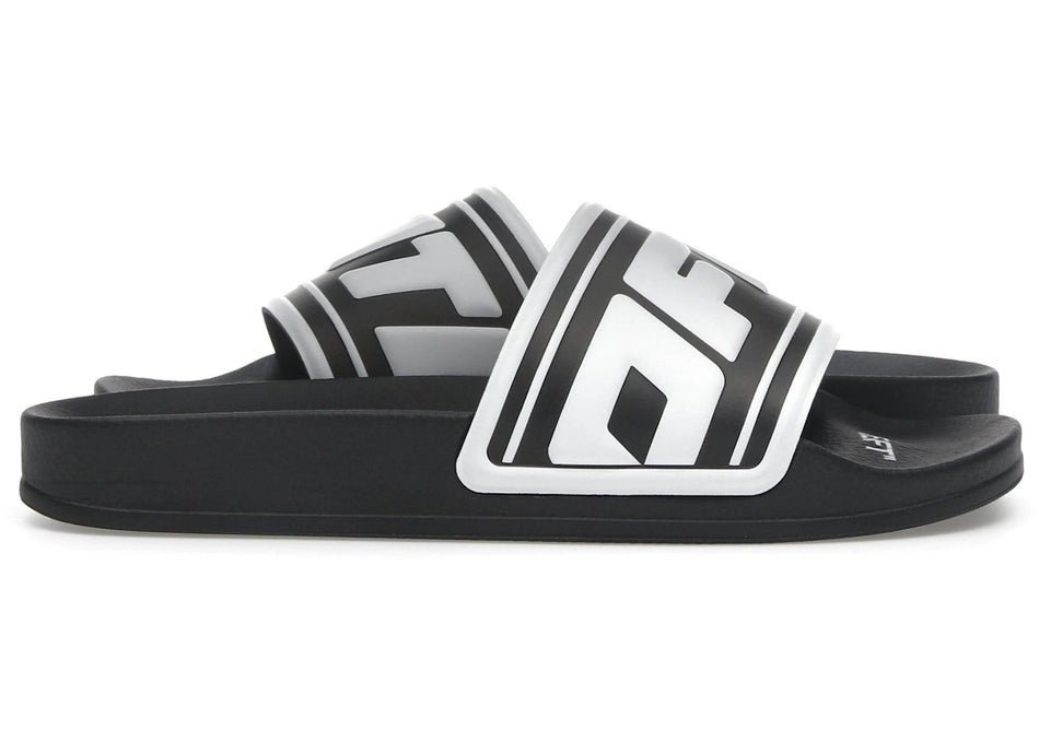 OFF-WHITE Embossed Logo Pool Slides Black White (Women's)