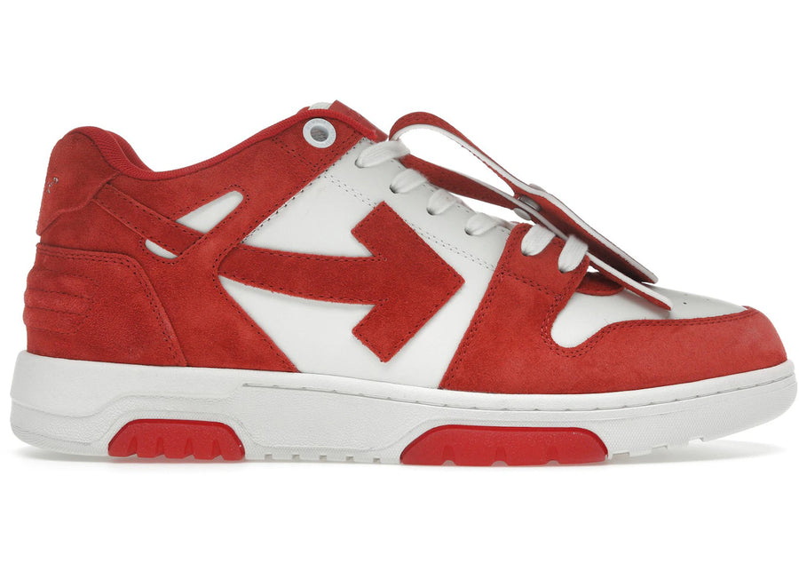 OFF-WHITE Out Of Office "OOO" Baskets basses en daim rouge brique et blanc