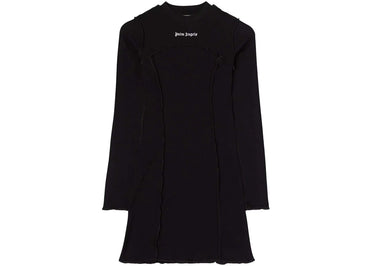 Palm Angels Logo Long Sleeve Rib Dress Black