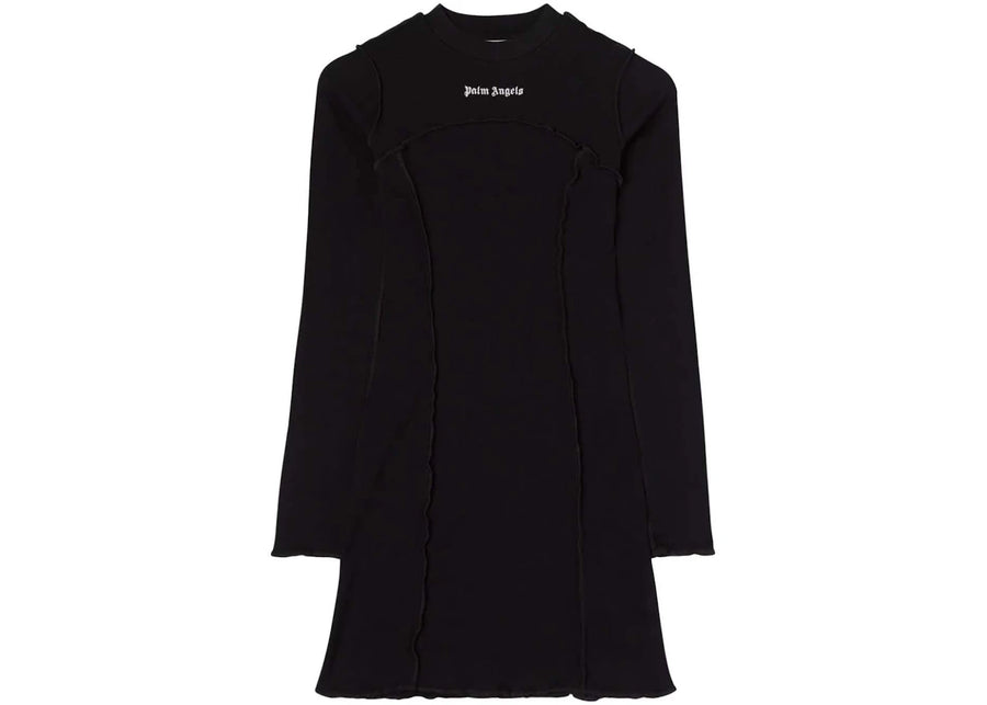 Robe côtelée noire à manches longues avec logo Palm Angels