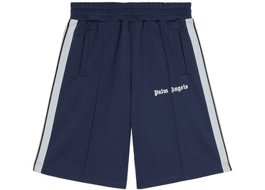 Palm Angels Logo Print Track Shorts Navy Blue/White