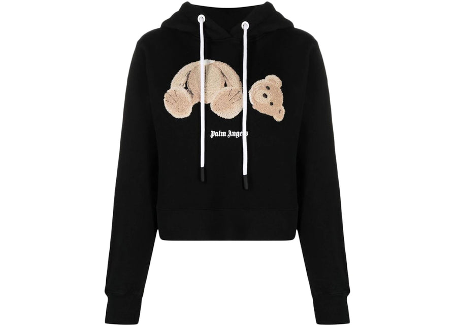 Sweat à capuche Palm Angels pour femme, logo ours en peluche, noir/marron