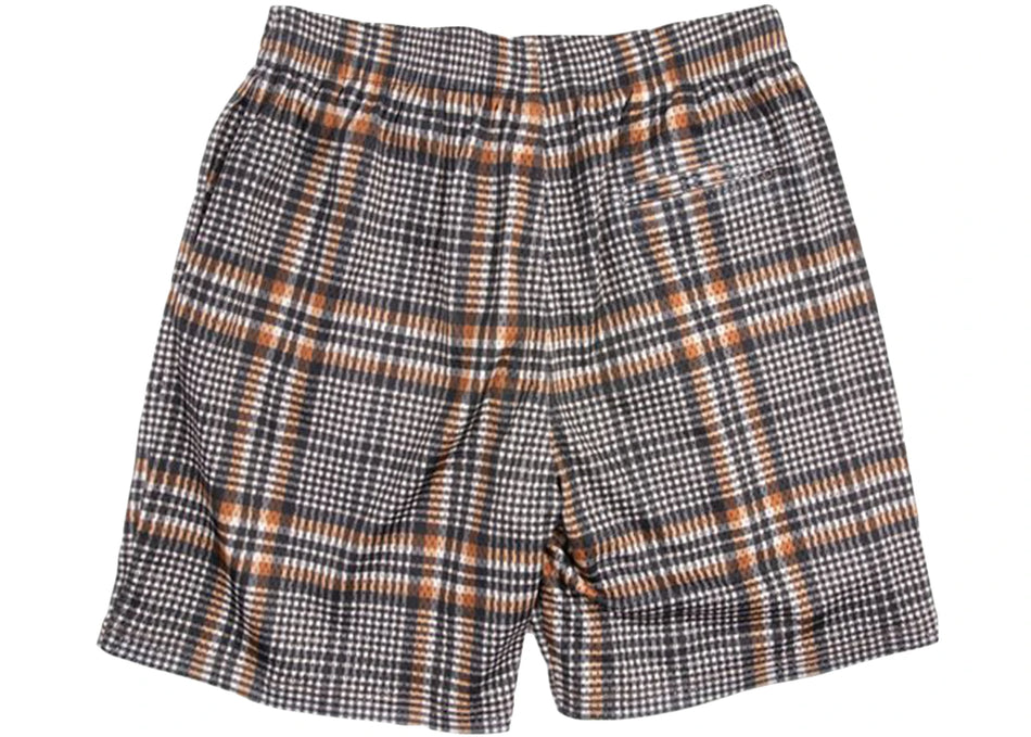 Patta Glen Check Mesh Shorts Oyster Grey Monks Brown