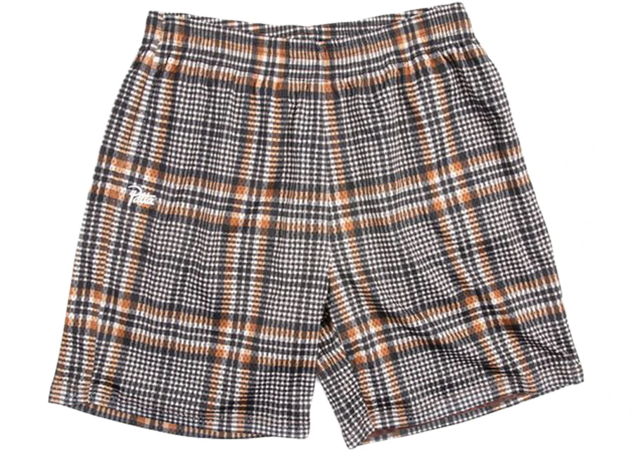 Short en maille à carreaux Patta Glen, gris huître, marron