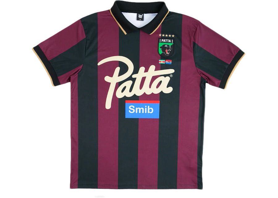 Maillot de football Patta Soundsystem x Smib avec logo Script Noir/Cabernet