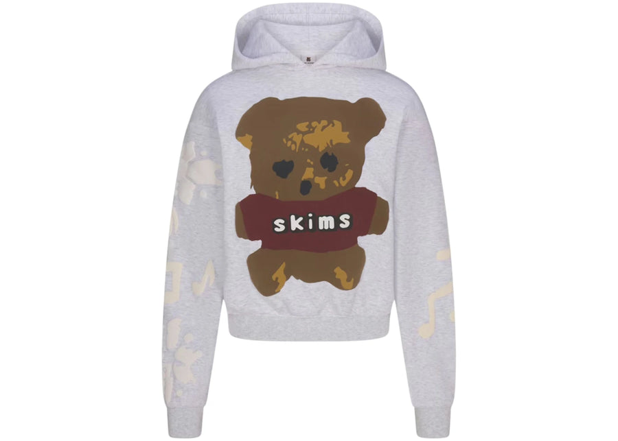 SKIMS x Cactus Plant Flea Market Cotton Fleece Hoodie Light Heather Gray Teddy Bear Print