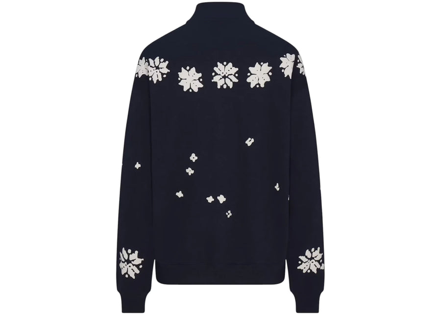SKIMS x Cactus Plant Flea Market - Haut oversize zippé 1/4 en molleton de coton à imprimé Ski Club, bleu marine