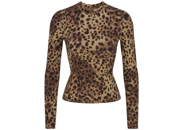 SKIMS x Dolce&Gabbana Cotton Jersey Long Sleeve T-Shirt Leopard