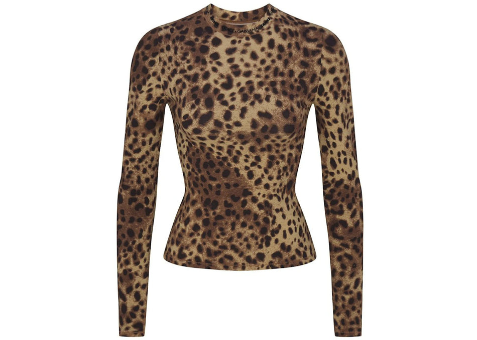 SKIMS x Dolce&Gabbana Cotton Jersey Long Sleeve T-Shirt Leopard
