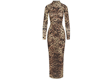 Robe longue SKIMS x Dolce&amp;Gabbana en voile laiteux à col montant et imprimé léopard