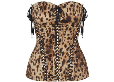 Corset en soie à lacets imprimé léopard SKIMS x Dolce&amp;Gabbana