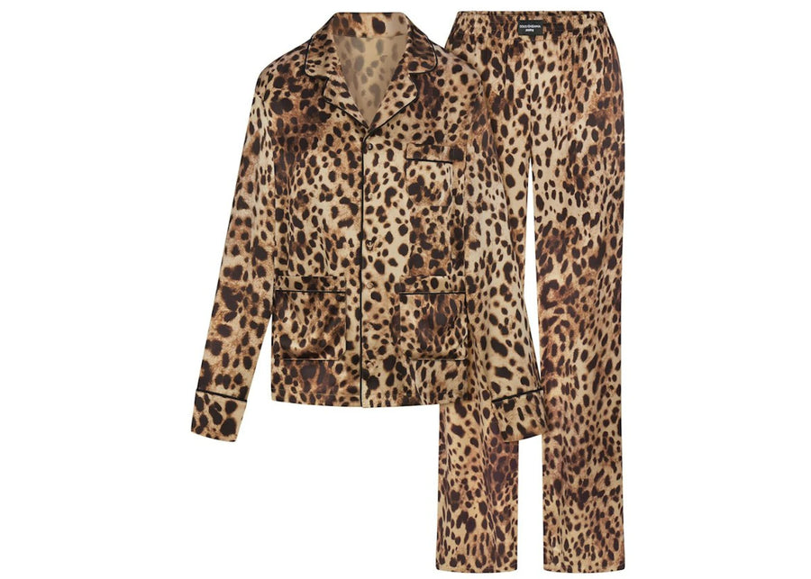 SKIMS x Dolce&Gabbana Silk Long Sleeve Sleep Set Leopard