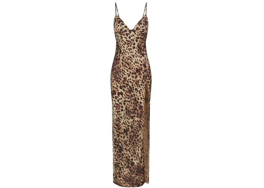 Robe nuisette longue en soie SKIMS x Dolce&amp;Gabbana à imprimé léopard
