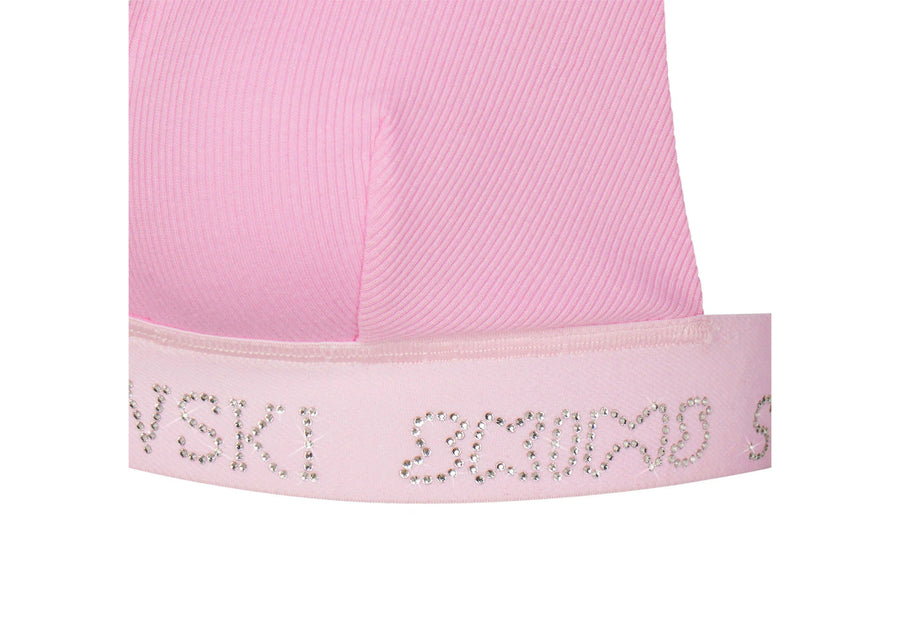 SKIMS x Swarovski Soutien-gorge plongeant en coton côtelé couleur Bubble Gum