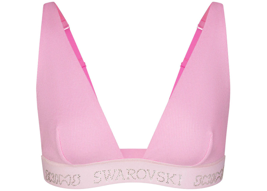 SKIMS x Swarovski Soutien-gorge plongeant en coton côtelé couleur Bubble Gum
