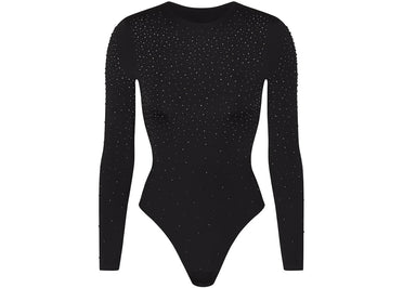SKIMS x Swarovski Jelly Sheer Long Sleeve Crew Neck Bodysuit Onyx