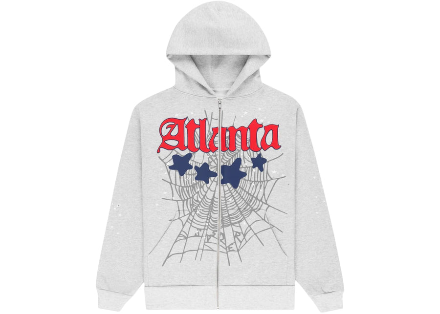 Sweat à capuche zippé Sp5der Atlanta gris chiné